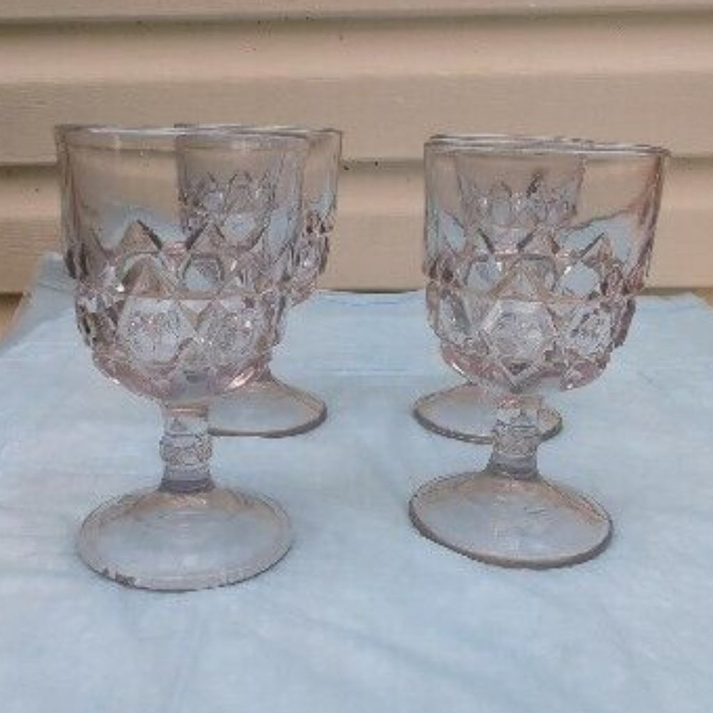 Vintage SET of 4 STEMMED CLEAR WINE GOBLET GLASSES 6" 1989